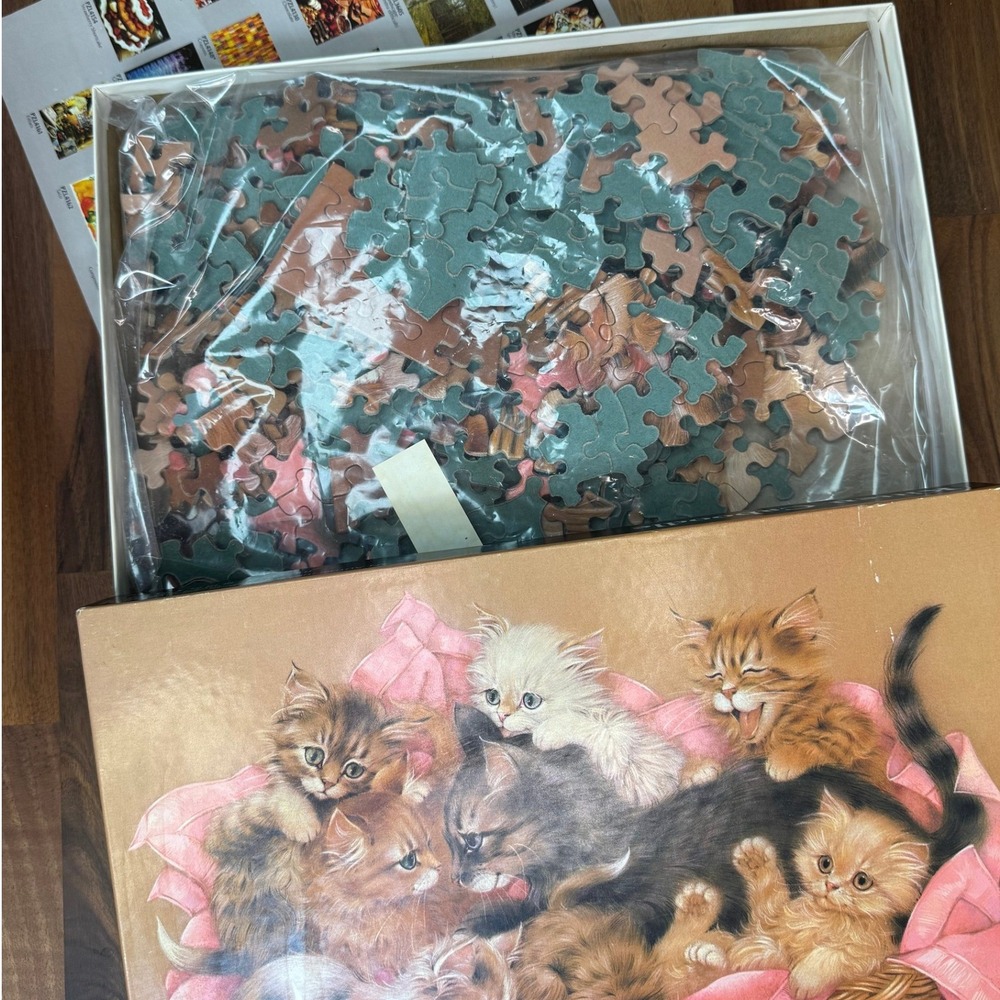 Springbok Vintage Kitten Caboodle Jigsaw Puzzle Hallmark Kittens in Basket USA - Picture 2 of 4